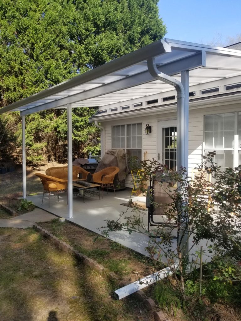 white patio awning with white panels