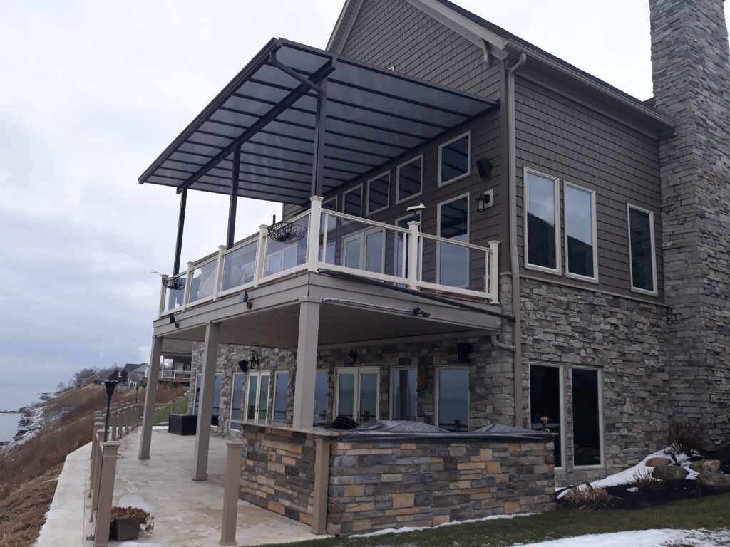 Bi-level deck with black patio cover